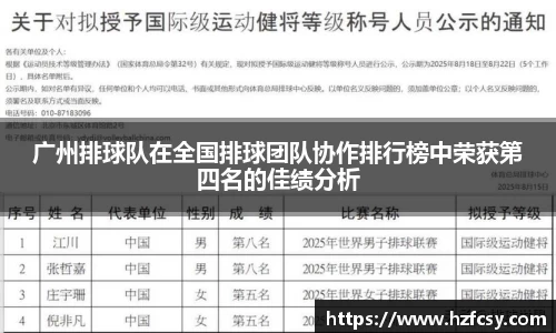 广州排球队在全国排球团队协作排行榜中荣获第四名的佳绩分析